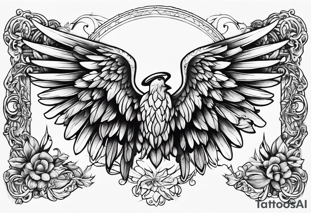The word Glenn on a banner with angel Wings tattoo idea