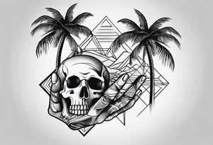 a skeleton hand and palm trees tattoo idea