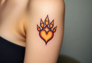 A lion paw imprint with golden highlights and the heart tattoo idea