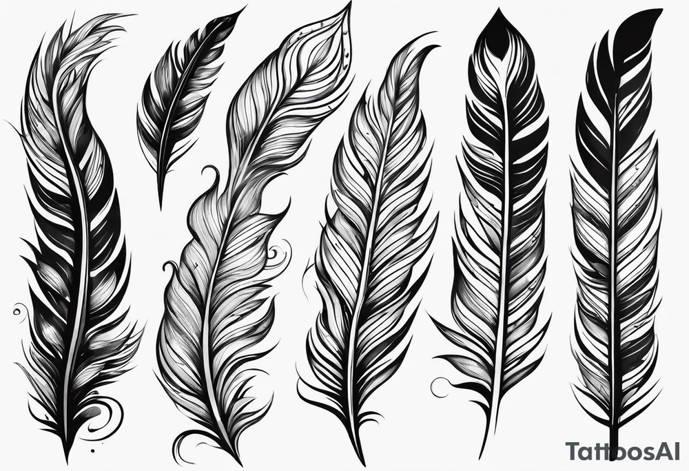 I want two similar but not identical drawings that resemble flames or feathers. I want them to be minimalistic, slightly cartoonist. No color. 
I want them to be slightly abstract too. tattoo idea