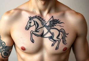chest japan theme horse and archery tattoo idea