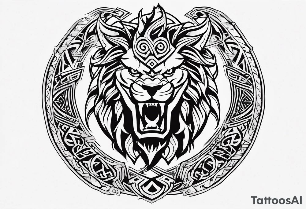 Valhalla sword shield dragon axe Valknut tribal lion tattoo idea Valhalla sword shield dragon axe Valknut tribal lion tattoo idea