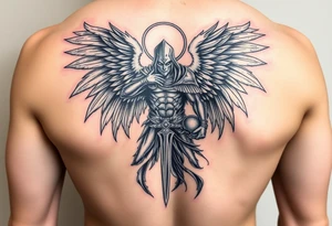 epic warrior/ archangel tattoo protecting family from evil tattoo idea