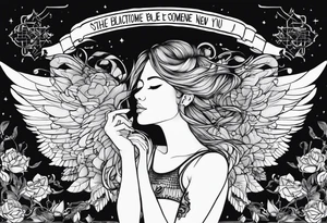 The band sleep token, with the lyrics the night belongs to you, I must be someone new. With wings tattoo idea