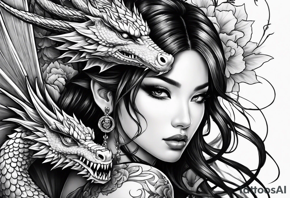complete warrior fairy nymph with dragon tattoo idea