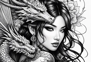 complete warrior fairy nymph with dragon tattoo idea