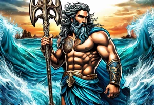 Poseidon’s Trident with Atlantis backdrop tattoo idea