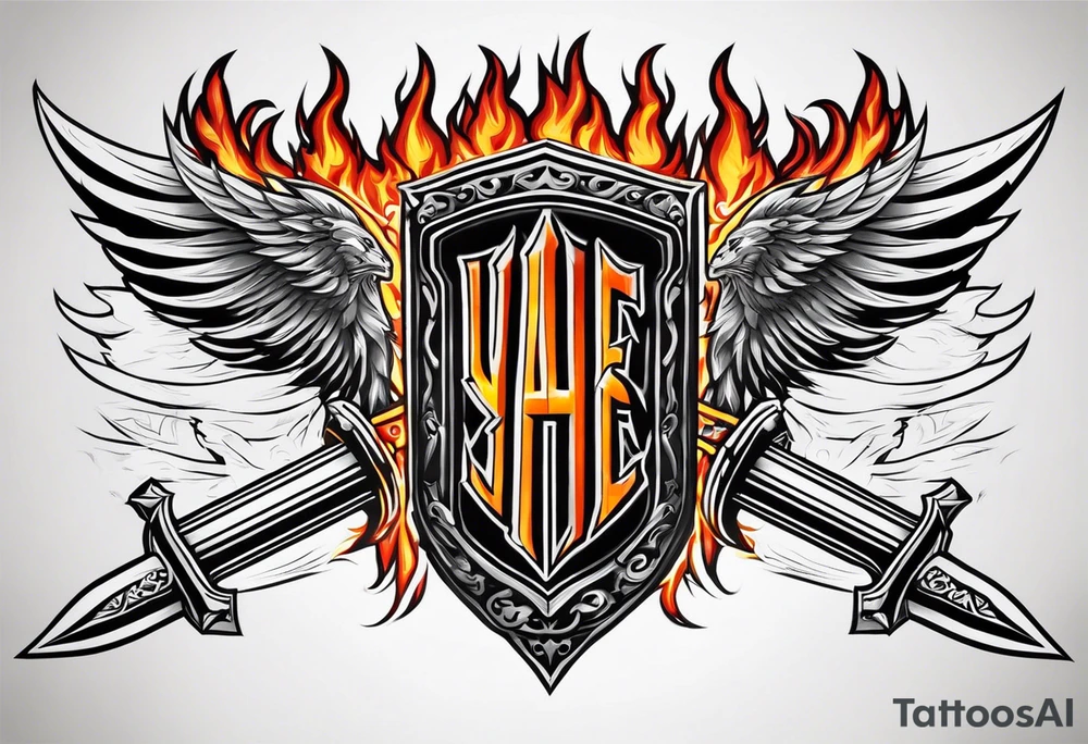 Valhalla on  fire shield sword tattoo idea