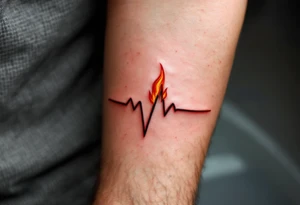 A red EKG line transforming into a small flame at the peak, symbolizing passion and energy. tattoo idea