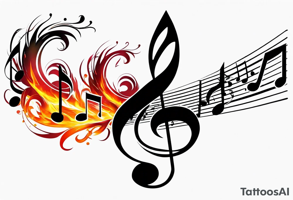 Musical notes on fire tattoo idea