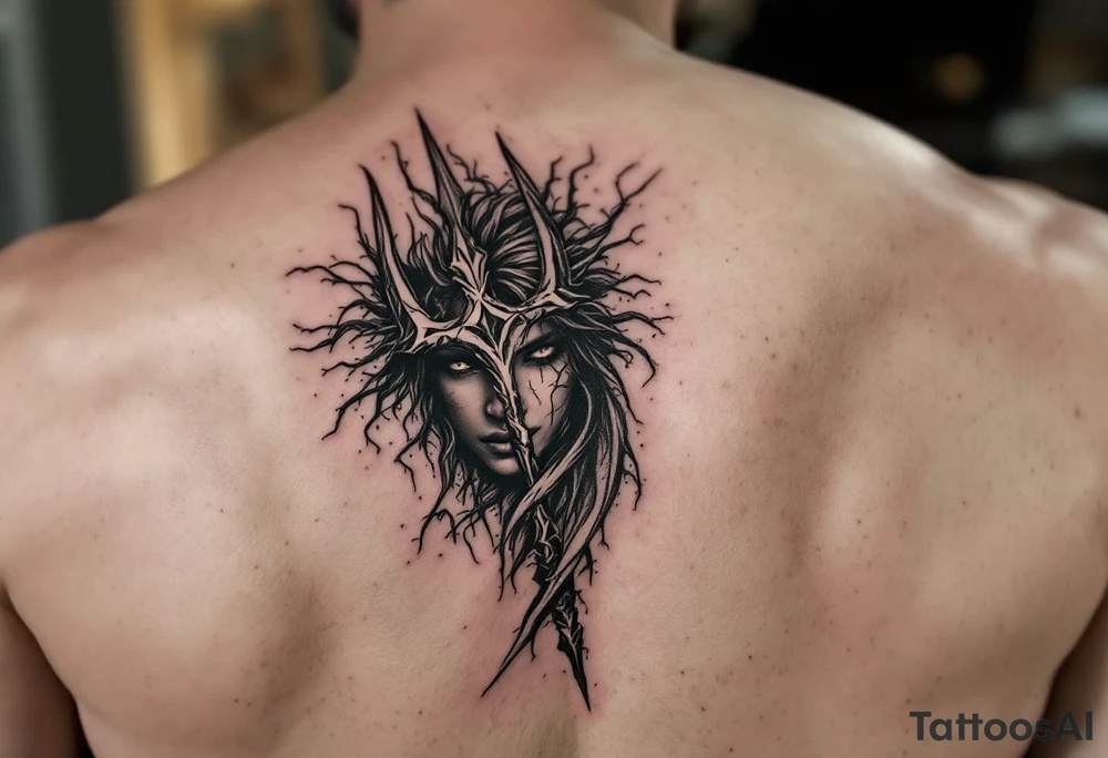 face behind trident tattoo idea
