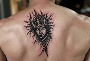 face behind trident tattoo idea