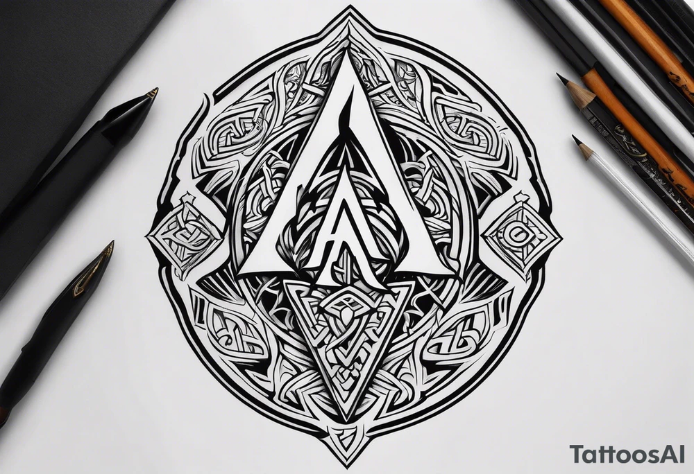 Valhalla sword shield dragon axe Valknut tribal tattoo idea Valhalla sword shield dragon axe Valknut tribal tattoo idea