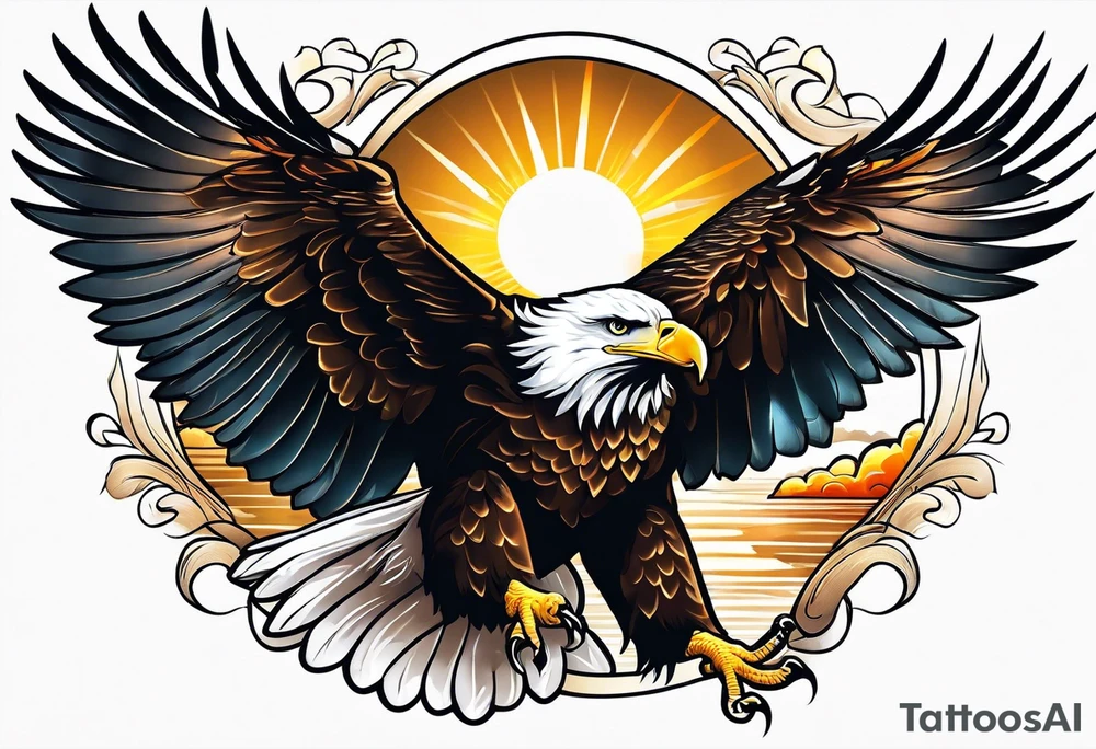eagle gliding with sun in the back tattoo idea