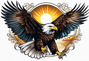 eagle gliding with sun in the back tattoo idea