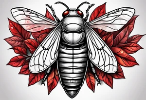 cicada on top of red leaves tattoo idea