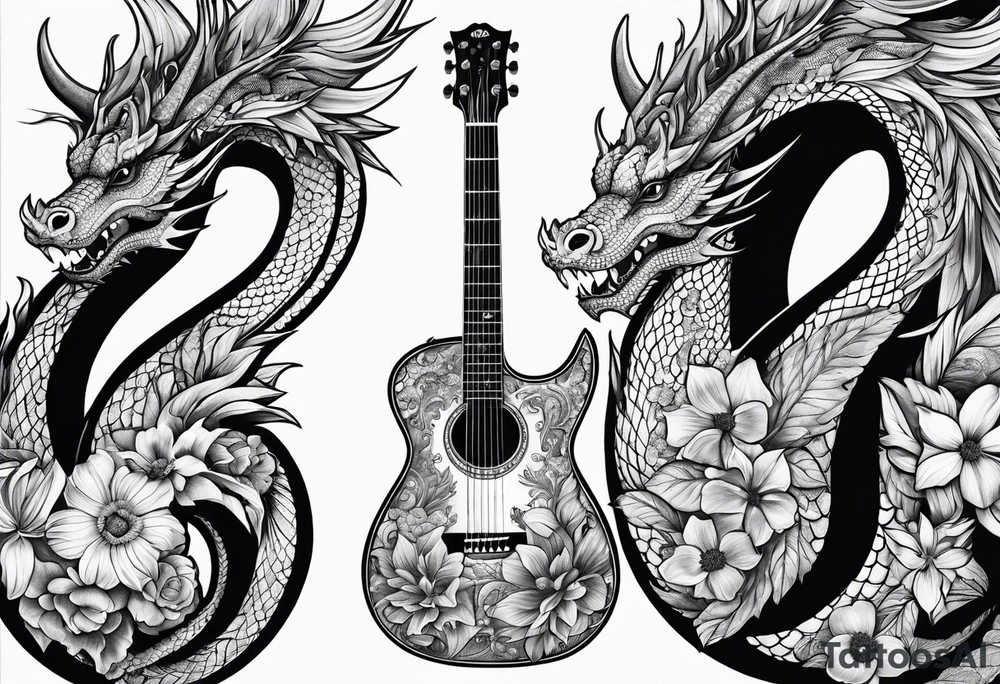 Guitar, flowers, dragon tattoo idea