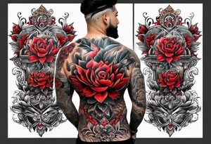 red full body tattoo on the back from top to bottom tattoo idea