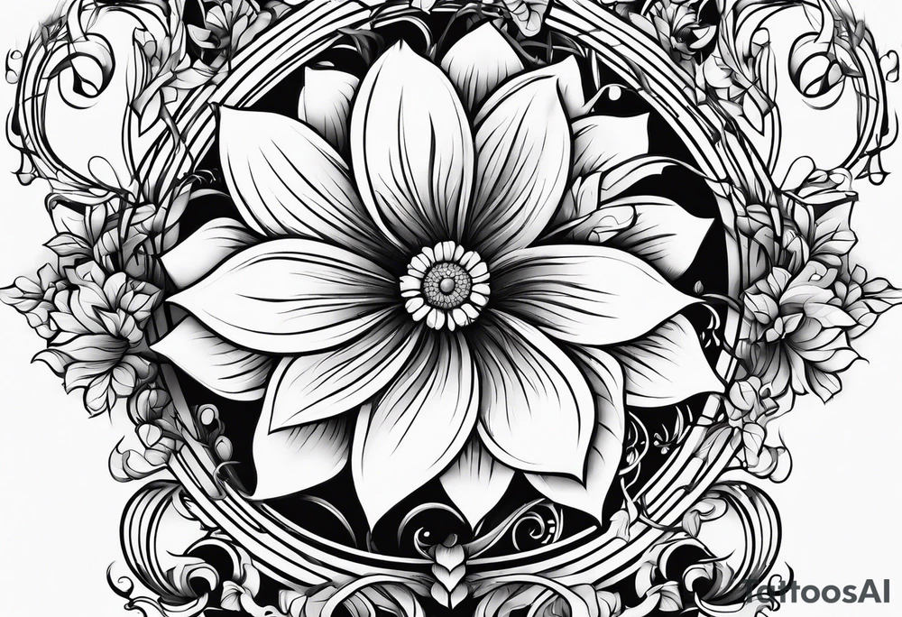 abstract flower with vines tattoo idea