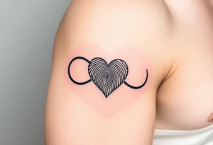 An infinity design with a fingerprint heart in black and grey realism tattoo idea