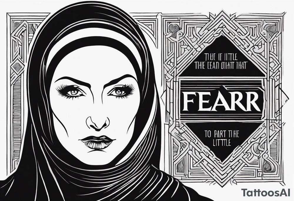 Been gesserit litany against fear from the book Dune. Particularly focused on the part “fear is the little death that brings total obliteration” tattoo idea