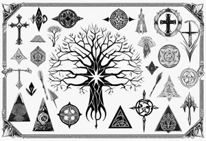 White Tree of Gondor, Geometric symbols, Nordic cross, playing card, lord of the rings, Native American headdress, tattoo idea