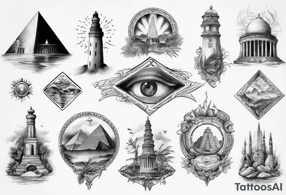 seven wonders of world tattoo idea