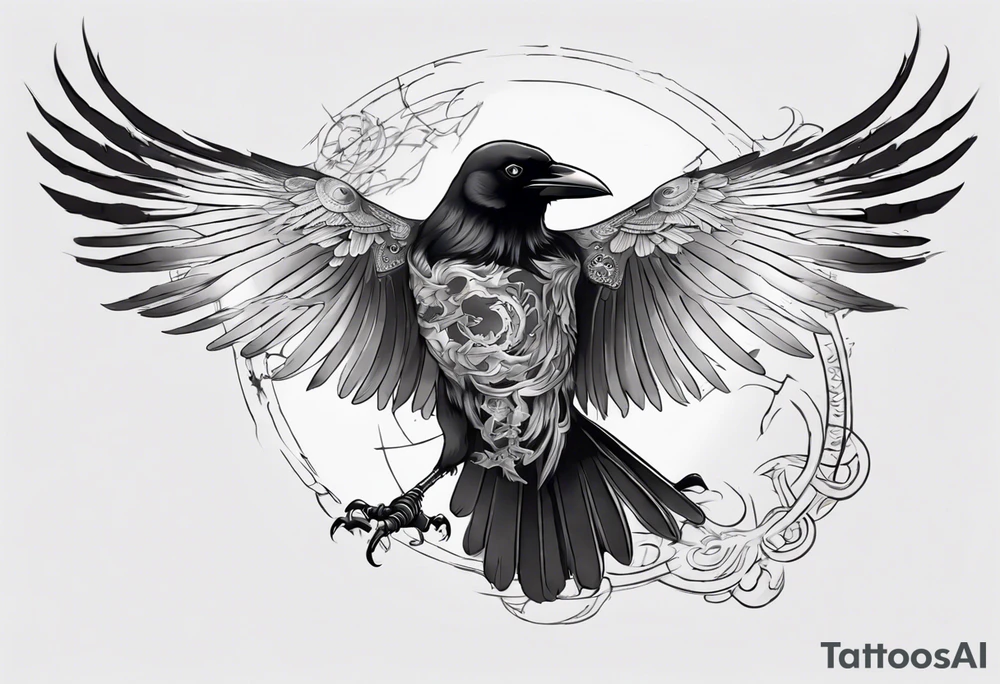 Draw a tattoo depicting the intelligence of a crow tattoo idea