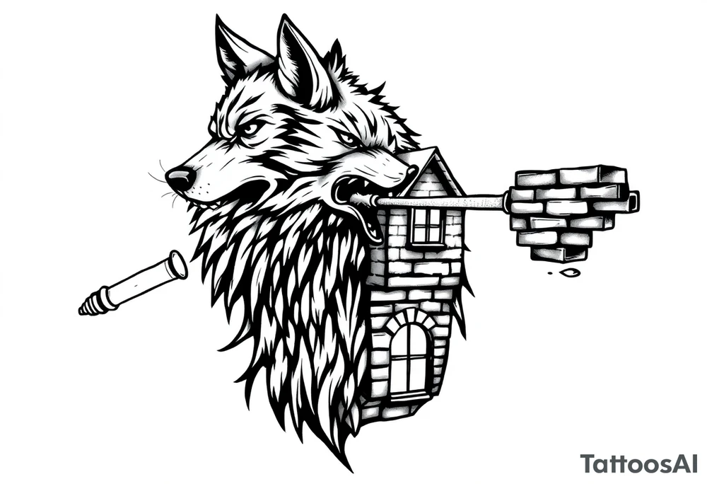 Big bad wolf  blowing a brick house down tattoo idea