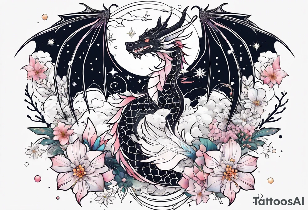 Constellation, wing , snow , cross , dragon female japan kawaii , flower tattoo idea