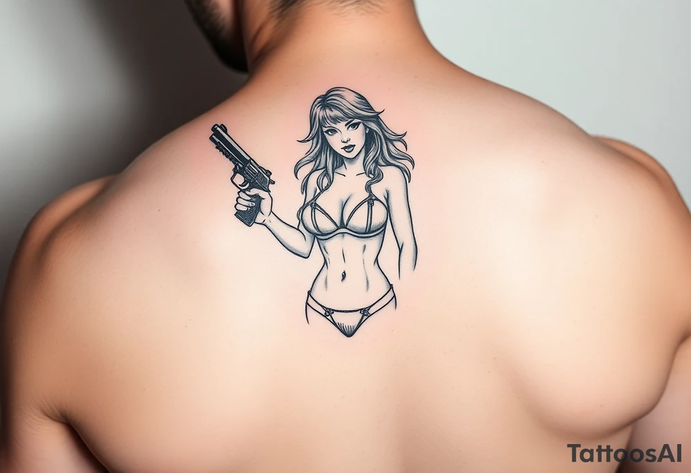 gangster girl in bikini with gun tattoo idea