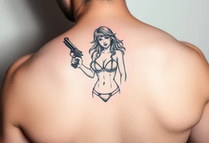 gangster girl in bikini with gun tattoo idea