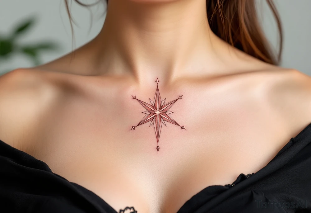 A rose gold eight-pointed star tattoo adds elegance, love, and self-worth. tattoo idea