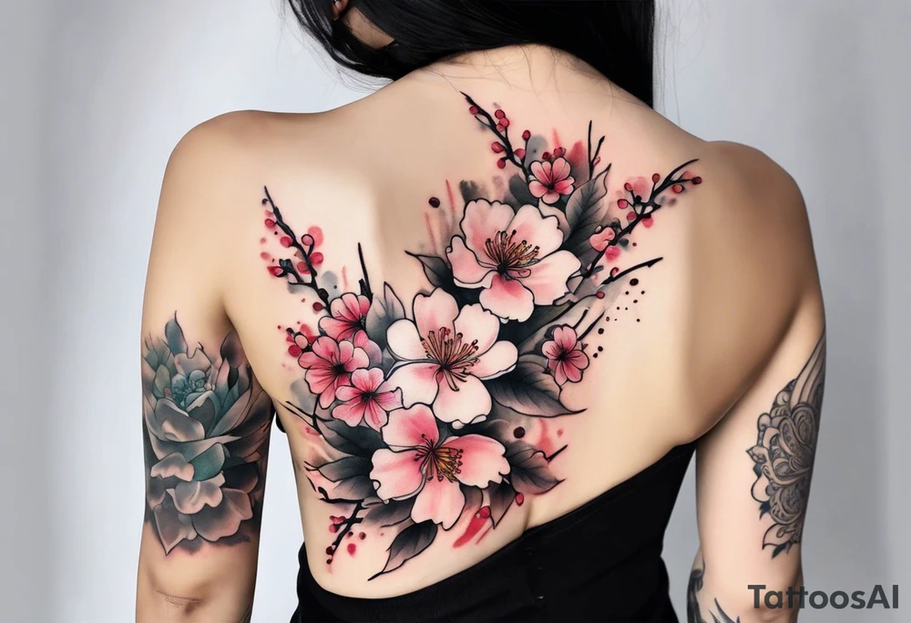 Sakura flowers with lace sternum tattoo idea