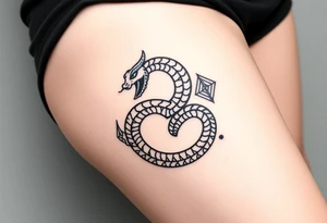 Ouroboros or dragon/serpent/snake eating its own tail in a figure 8 in negative space with geometric patterns LARGE tattoo idea