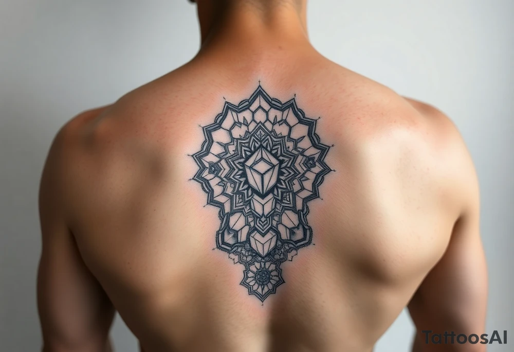 design a full sleeve tattoo that consists of a base layer of abstract hexagon pattern overlaid with a little blackwork abstract while incorporating the top tattoo and integrating slight biomech designs tattoo idea