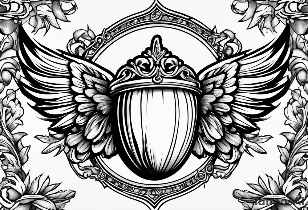 Acorn with angel wings tattoo idea