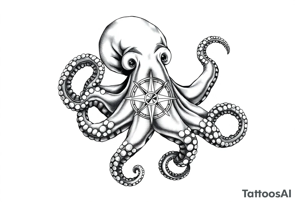 hammerhai,darunter ein kompass,oktopus. tattoo idea