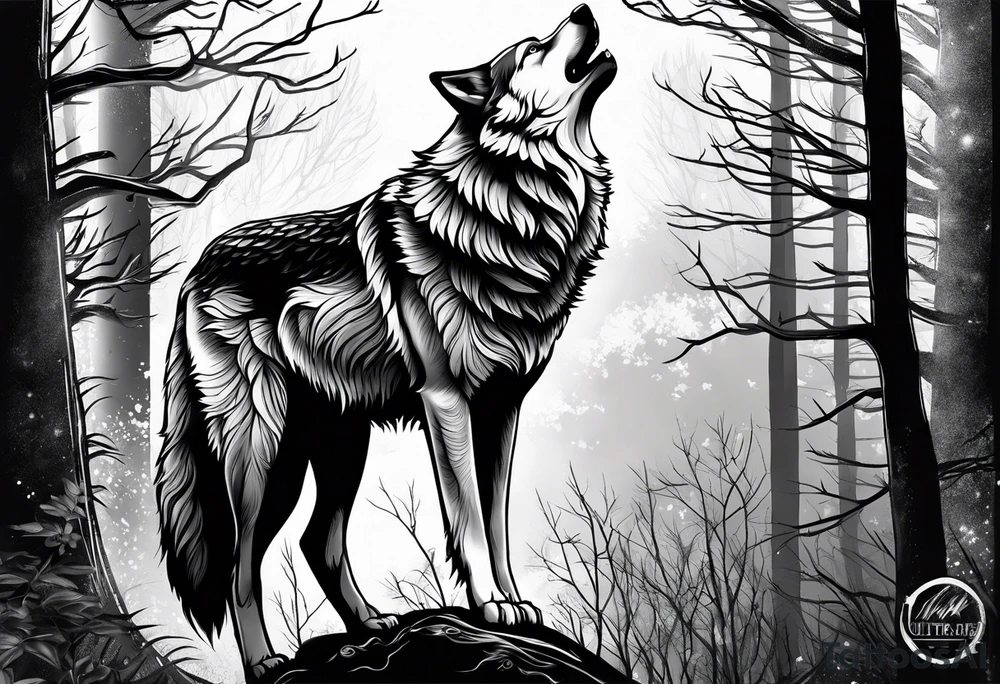 Howling wolf tattoo idea