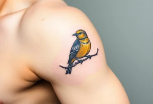 Goldcrest bird sitting on a branch tattoo idea