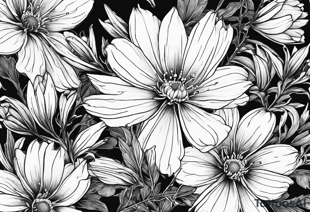 Honeysuckle cosmos flowers tattoo idea