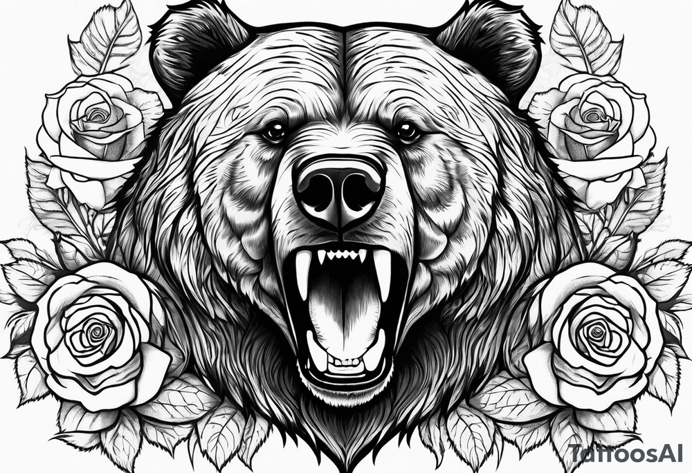 Bondage rose mouth bear tattoo idea