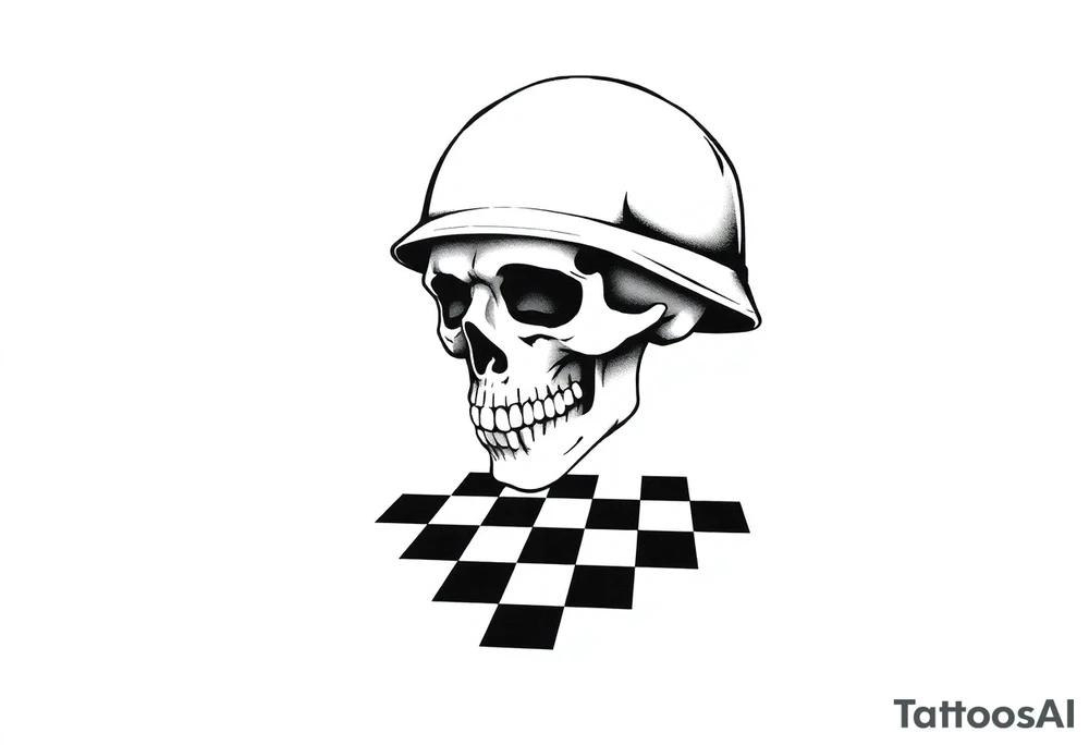 soldier skull with checkered floor tattoo idea