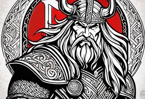 Thor with viking runes in the background as a vignette tattoo idea