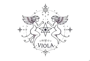 Gemini zodiac stars constellation with sacred geometry and cosmic elements with my name VIOLA In it tattoo idea