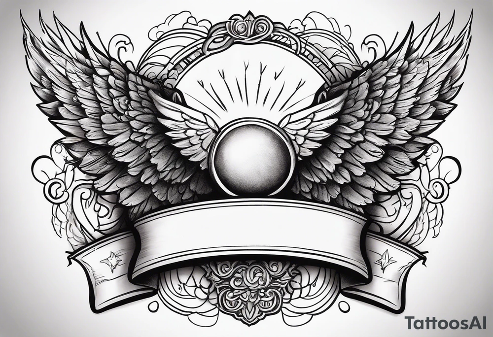 A simple tattoo with the word Glenn on a banner with angel Wings tattoo idea