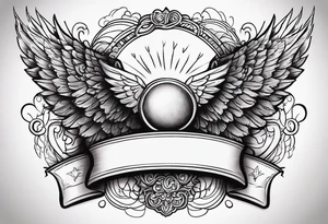 A simple tattoo with the word Glenn on a banner with angel Wings tattoo idea