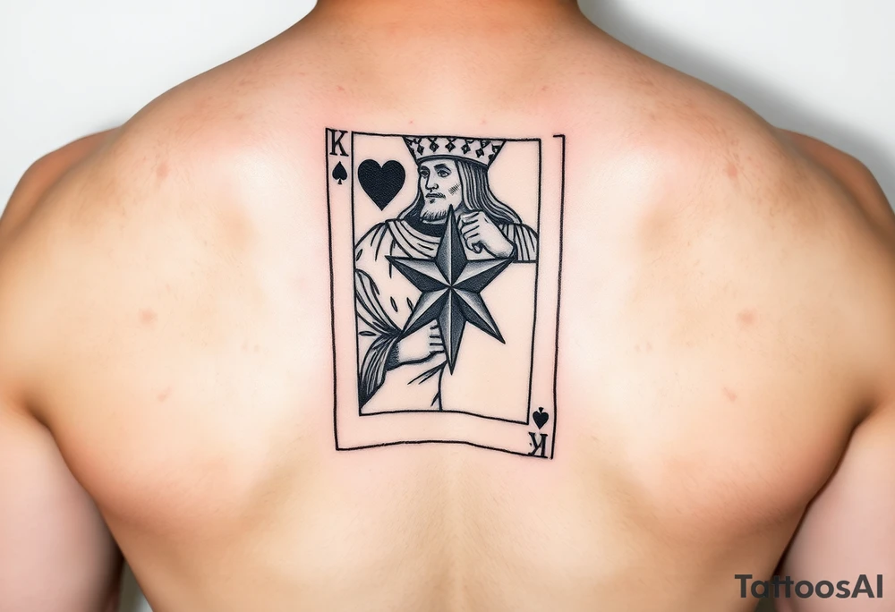 king of hearts card with army star tattoo idea