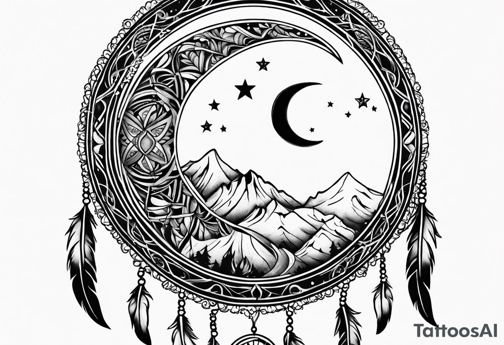 Crescent moon dreamcatcher tattoo idea