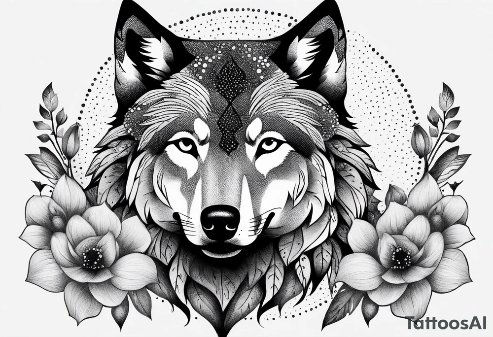 floral wolf tattoo idea